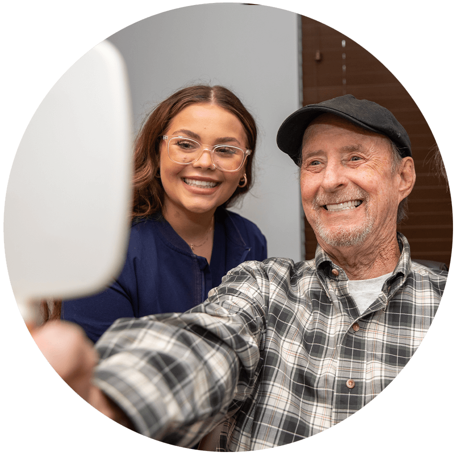 Patient looking into mirror